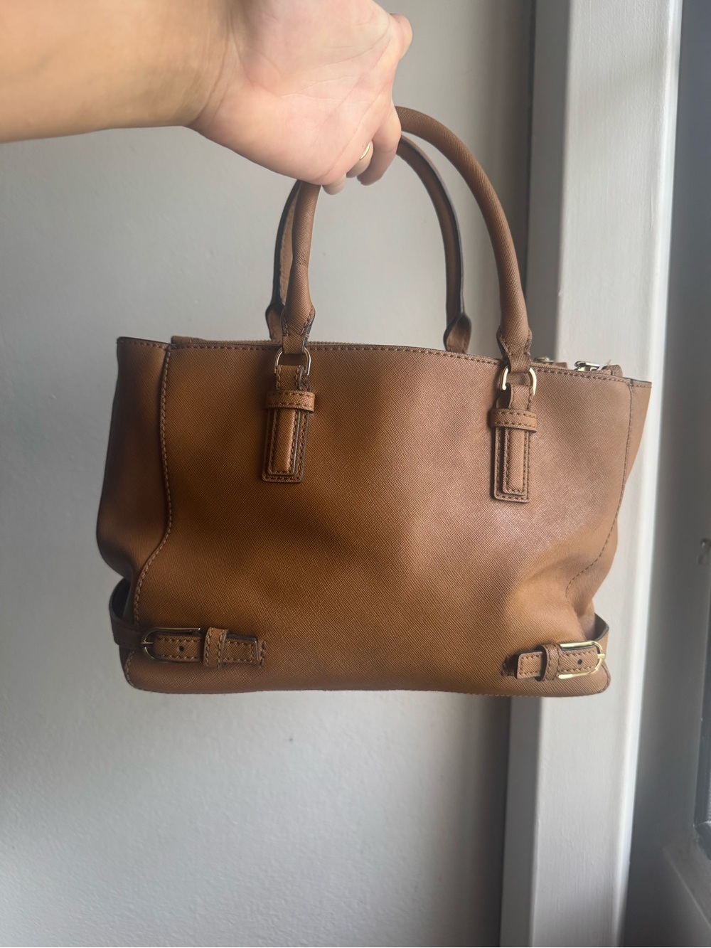 Tory Burch Robinson Brown Saffiano Leather Double Zip Tote Crossbody Bag - Picture 2 of 13